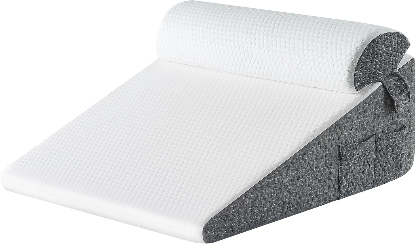 Yojoker Wedge Pillow for Sleeping - 12 Inch Bed Wedge for Headboard Triangle Pillow, Memory Foam Wedges for Acid Reflux, GERD, Snoring, Post Surgery Back Pain Relief, Leg Elevation, Washable Cover