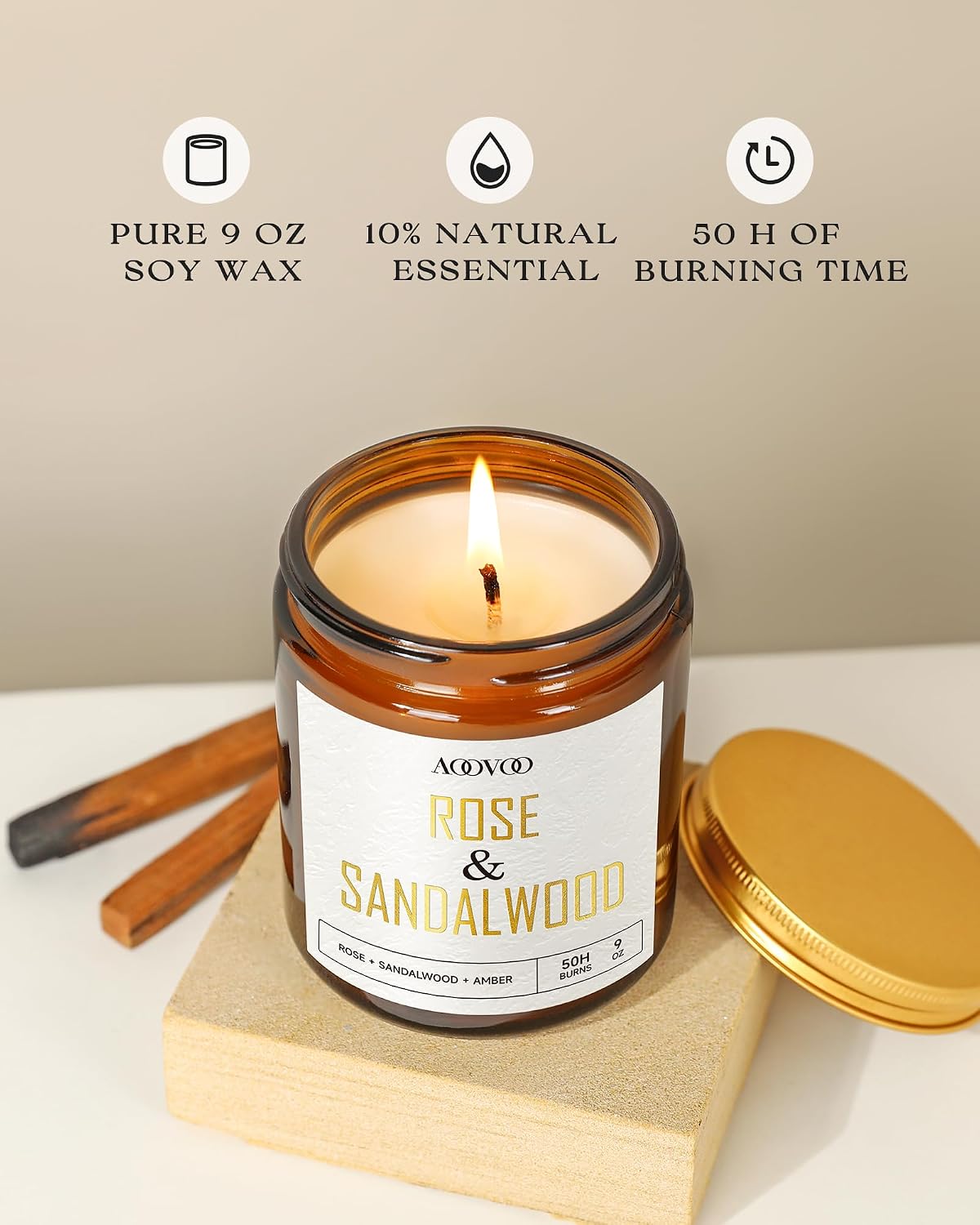 AOOVOO Coconut Vanilla Candles - 9 oz Scented Candles, Aromatherapy Candle, Soy Candle for Home Scented