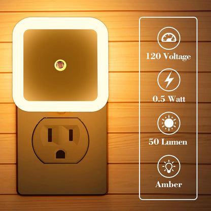 KINUR 6 Pack Night Light, LED Night Lights Plug into Wall with Dusk to Dawn sensors, Plug in Night Lights for Kids Room, Bedroom, Bathroom, Baby Nursery,Stair Lights, Hallway Light, Amber Color