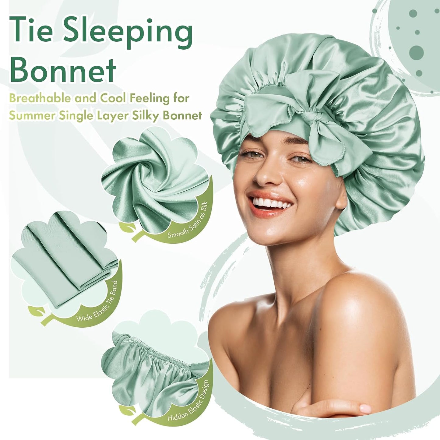 BONNET QUEEN Silk Bonnet for Sleeping for Women Satin Bonnet Night Cap for Curly Hair with Tie Band, Single Layer, Cream Pink