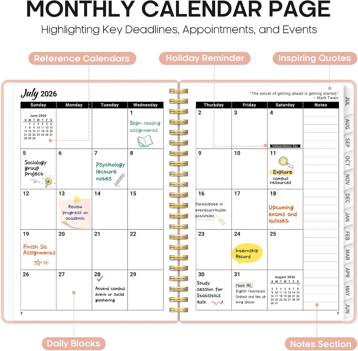Planner 2026-2027, 8.5" x 11" Weekly and Monthly Academic Year Planner Calendar, July 2026 - June 2027, Hardcover Large School Planning Agenda With Tabs, Perfect for School & Office Supplies, A4, Green