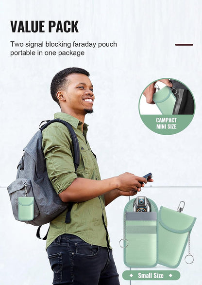 Faraday Pouch for Car Keys, Faraday Bag, Car RFID Signal Blocking Holder, Key Fob Protector, Key fob cage Block Signal Anti-Theft Fob Case (2 Pack)