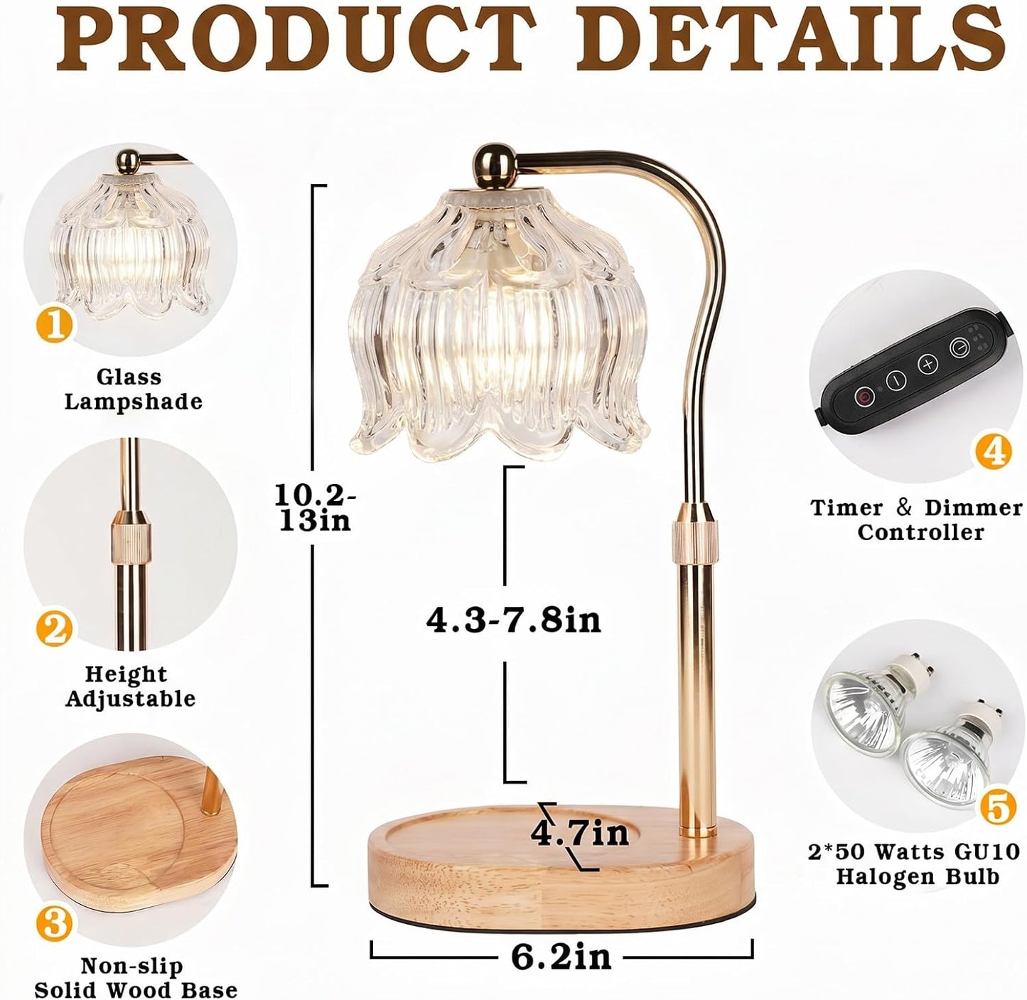 Funistree Flower Candle Warmer Lamp with Timer, Dimmable Candle Lamp Warmer, Christmas Birthday Gifts for Women Mom Her, Housewarming Home Decor, Lotus Wax Warmer for Yankee Candles - Lily Amber