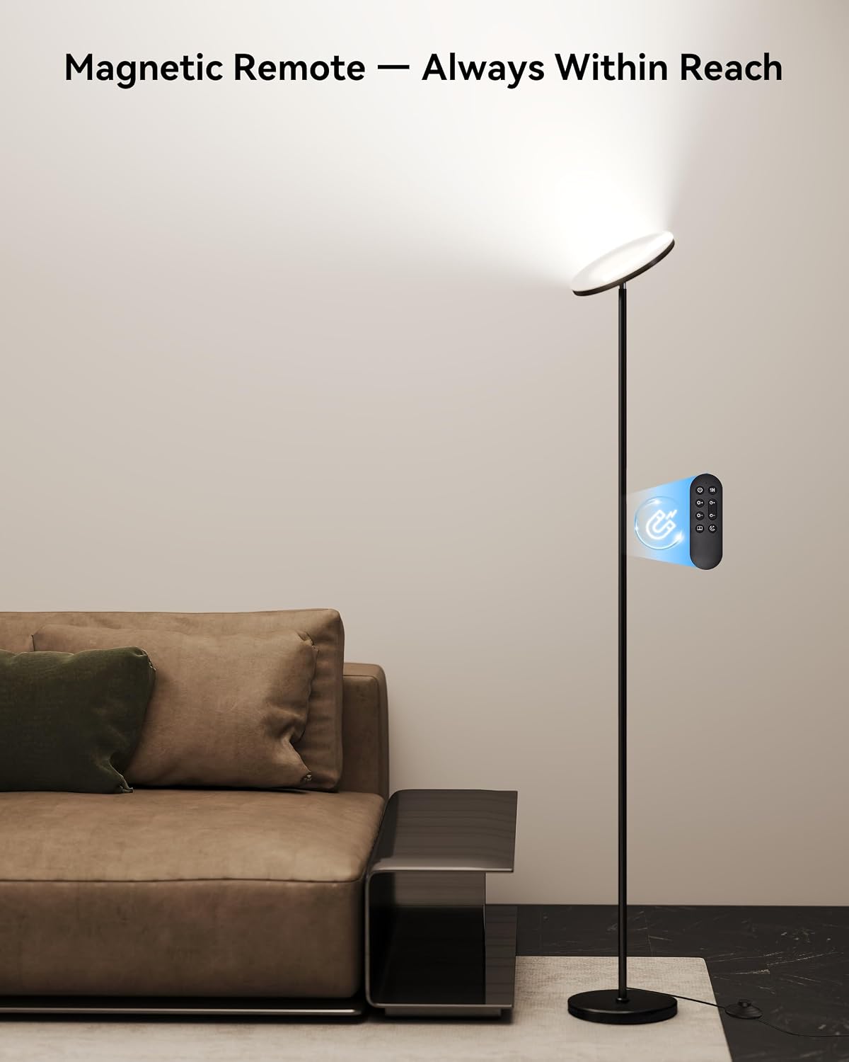 JOOFO Floor Lamp,30W/2400LM Sky LED Modern Torchiere 3 Color Temperatures Super Bright-Tall Standing Pole Light with Remote & Touch Control for Living Room,Bed Room,Office (Black)