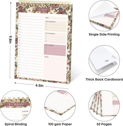Taja To Do List Notepad - To Do List Notebook for Work with 52 Sheets, 9.8" x 6.5", Undated Daily Planner Perfect for Daily Tasks and Goal Setting, Notepad Suitable for Office, Home & School - Violet Dream