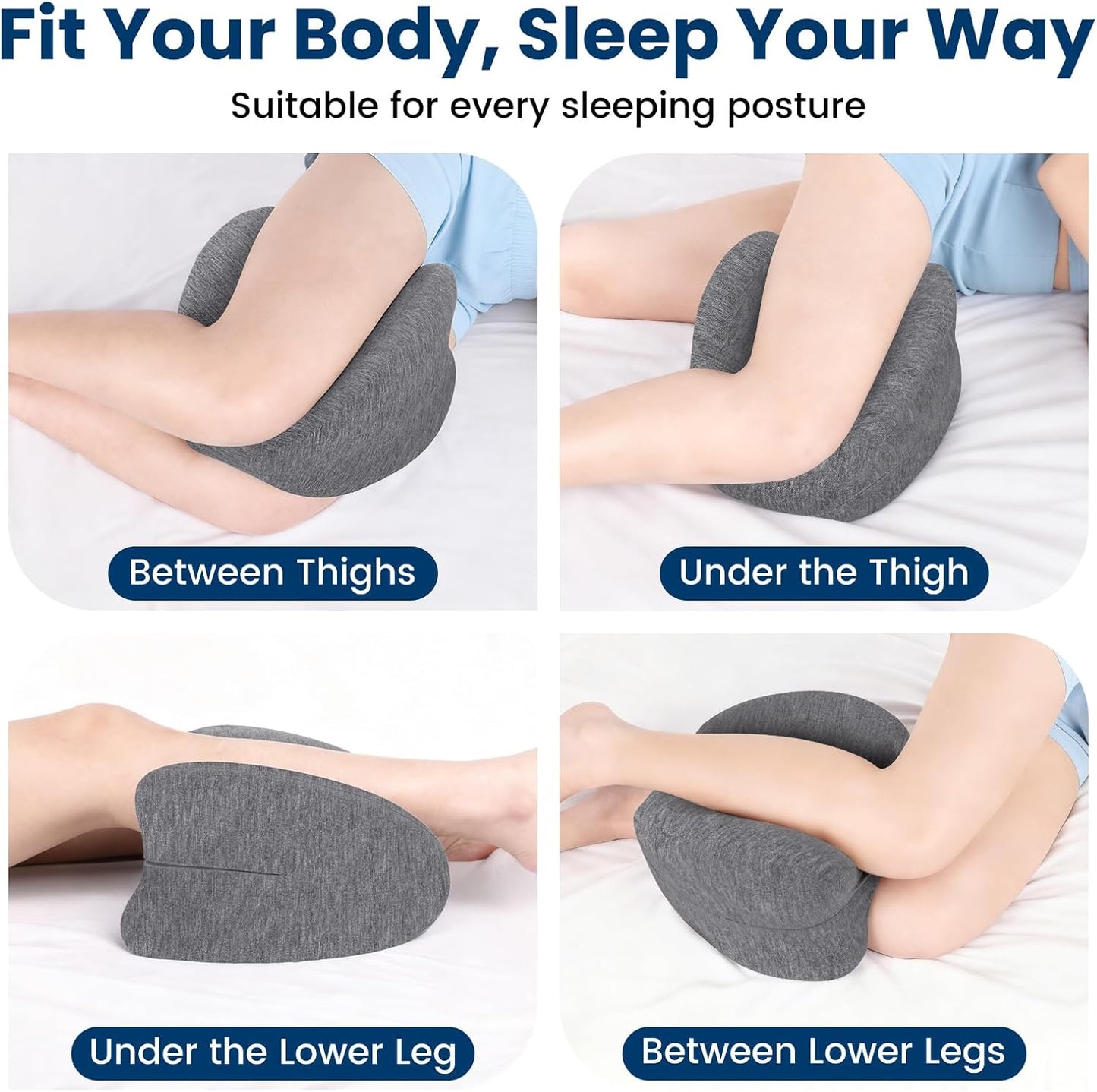 Knee Pillow for Side Sleepers - Cooling Gel Memory Foam Leg Pillow for Side Sleeping, Heart-Shaped Between Legs Cushion for Pressure Relief on Sciatica, Lower Back, Hips & Joints, Grey
