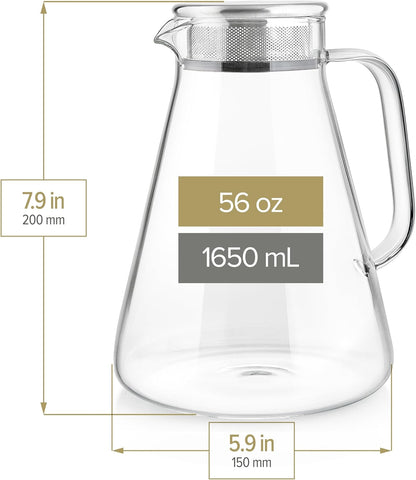Teabloom One-Touch Tea Maker, 2-in-1 Teapot and Kettle with Stainless Steel Filter Lid for Loose Tea – Stain-Free Borosilicate Glass Teapot (27 Oz) – Tea Connoisseur's Choice
