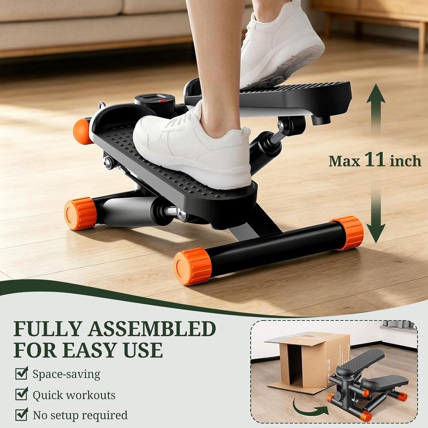 Mini Stair Steppers with Resistance Bands for Exercise at Home, Portable Exercise Twist Stepper Machine for Full Body Workout, Hydraulic Fitness Stepper with LCD Monitor, Black