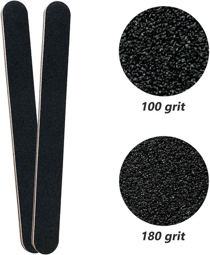 Nail File and Buffer Block, Professional Manicure Tools Kits, 100/180 Grit, Black Nail Pedicure File and Sanding Buffing Grinding Plisher File