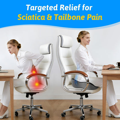 Seat Cushion for Tailbone & Sciatica Pain Relief – Certified & Ergonomist-Designed – Tapered Front Edge Reduces Thigh Pressure – Wide Memory Foam for Office Chair, Car, Wheelchair (Gray)