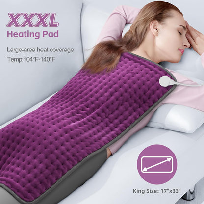 17"x33" Heating Pad XXXL for Back Pain, Extra Large Heated Pad for Neck/Shoulders/Legs/Knees/Feet/Cramps, Birthday Fathers Mothers Day Gifts for Mom Dad Women Men Grandma Her, 6 Heat Settings Auto-Off