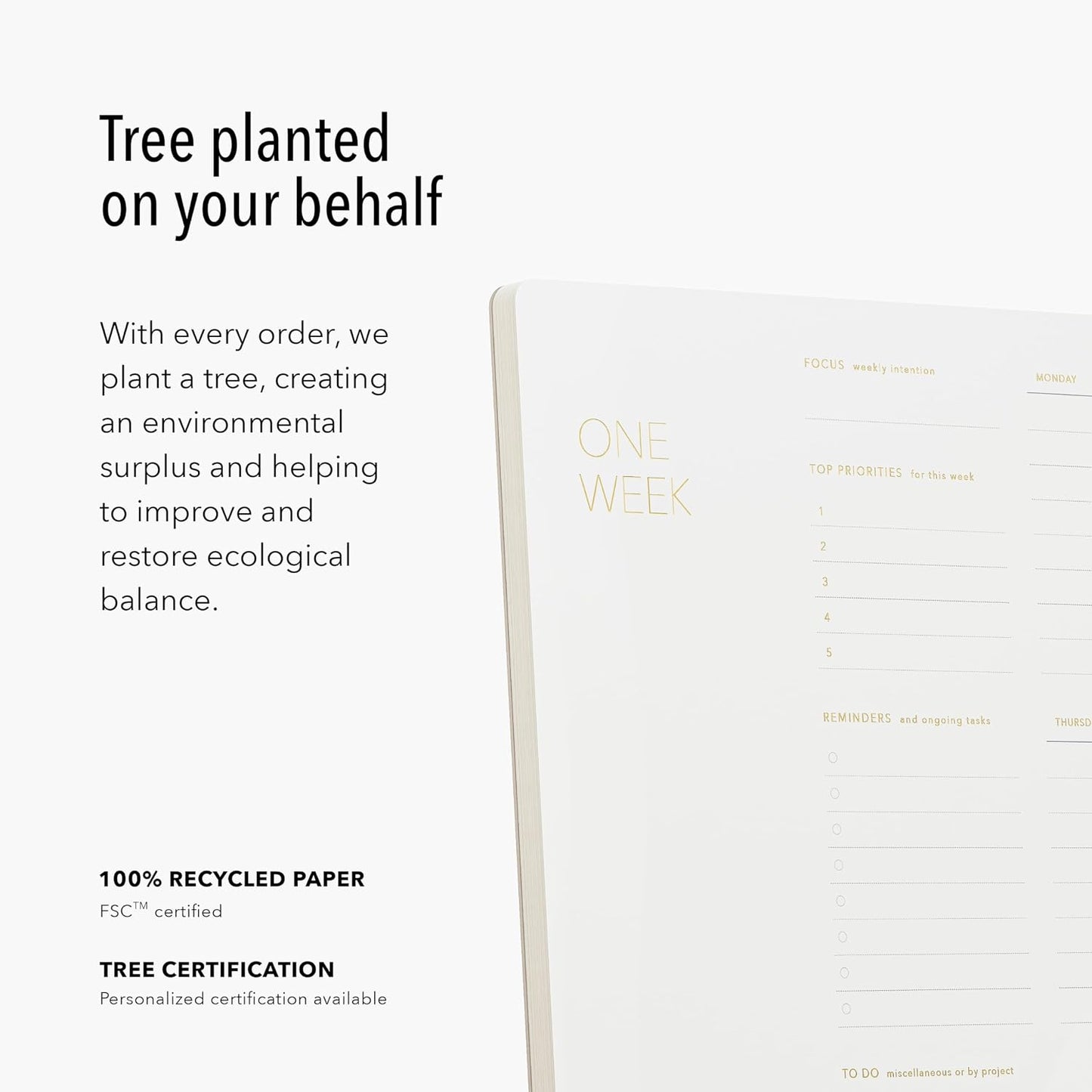 Pinesman - One Week - Elegant Undated Weekly Desk Planner, Gold Foiled, A4, Minimalist Weekly To Do List Notepad, Daily Schedule, Work Week Planner Pad, Eco-friendly, FSC™ Certified