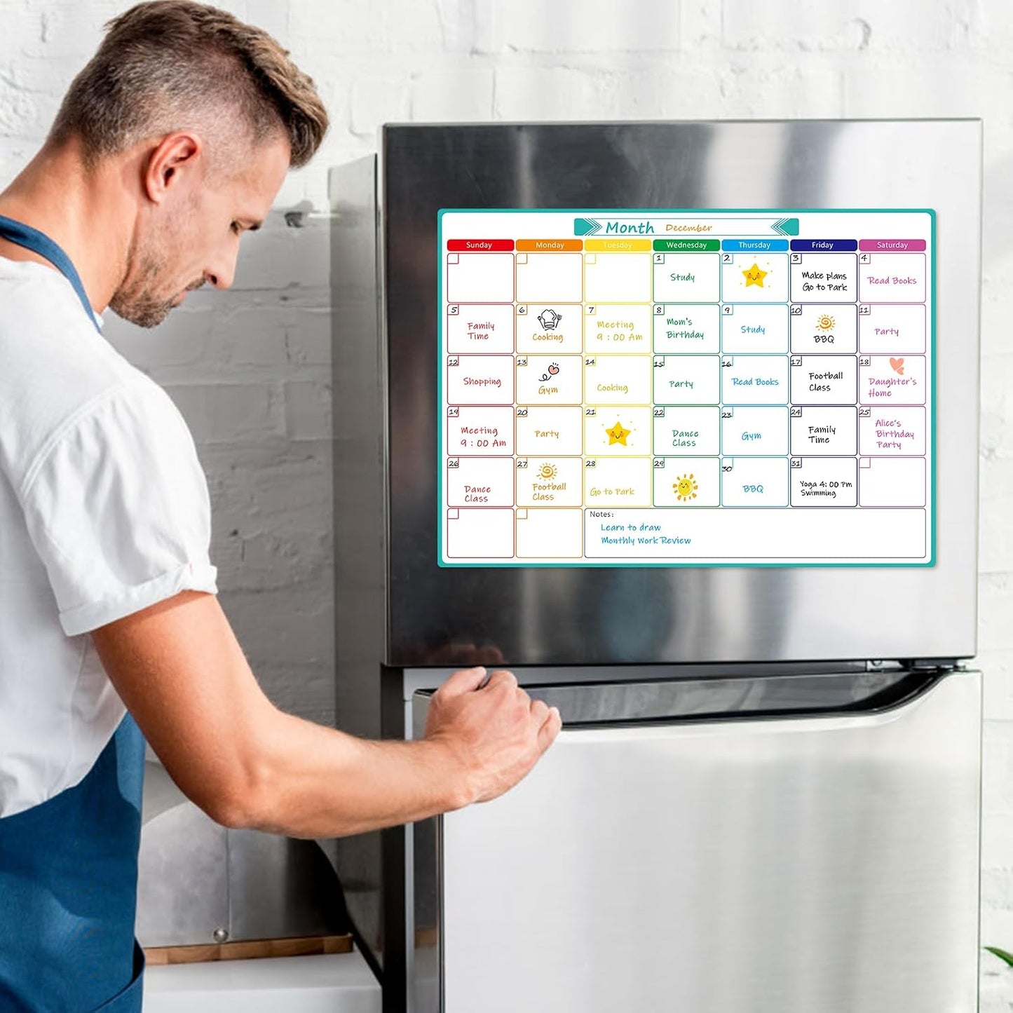 MaxGear Weekly Dry Erase Board for Fridge, 16"x12" Magnetic Calendar | Strong Magnetic, Smooth Writing and Effortless Erasing, Stain Resistant without any Stains with 7 Markers and 1 Eraser