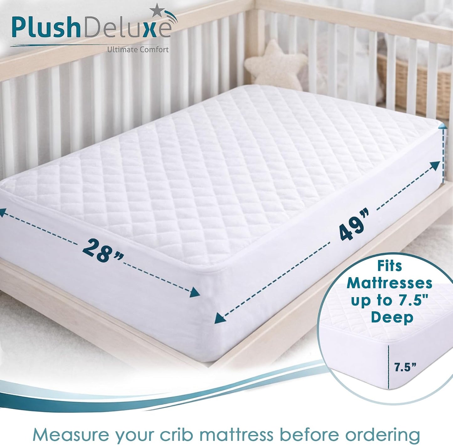 PlushDeluxe Premium Bamboo Mattress Protector – Queen Size, Waterproof, & Ultra Soft Breathable Noiseless Washable Bed Mattress Cover for Comfort & Protection - White
