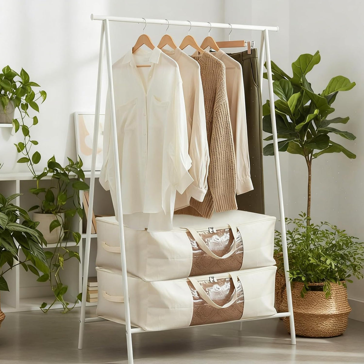 Comforter Storage Bags 70L Canvas Closet Organizer Clothes Container