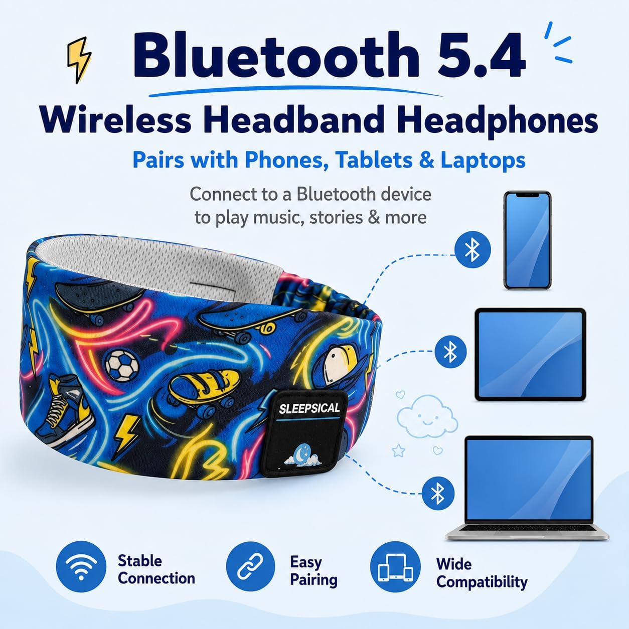 Kids Bluetooth 5.4 Headband Headphones, Adjustable Toddler Sports Headband Earphones with Mic, Soft Wireless Sleep Headphones for Baby Kids Travel Plane School Tablet Workout(Green)