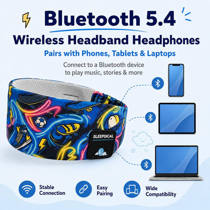 Kids Bluetooth 5.4 Headband Headphones, Adjustable Toddler Sports Headband Earphones with Mic, Soft Wireless Sleep Headphones for Baby Kids Travel Plane School Tablet Workout(Green)