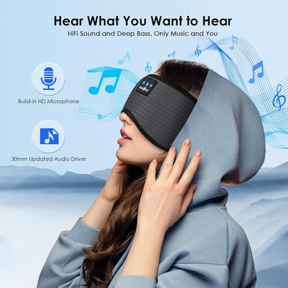 MUSICOZY Sleep Headphones Bluetooth 5.4 Headband Sleeping Eye Mask for Mom Women Men Wireless Music Earbuds Earphones for Side Sleepers Built-in HD Speakers Cool Gadgets Unique Gifts