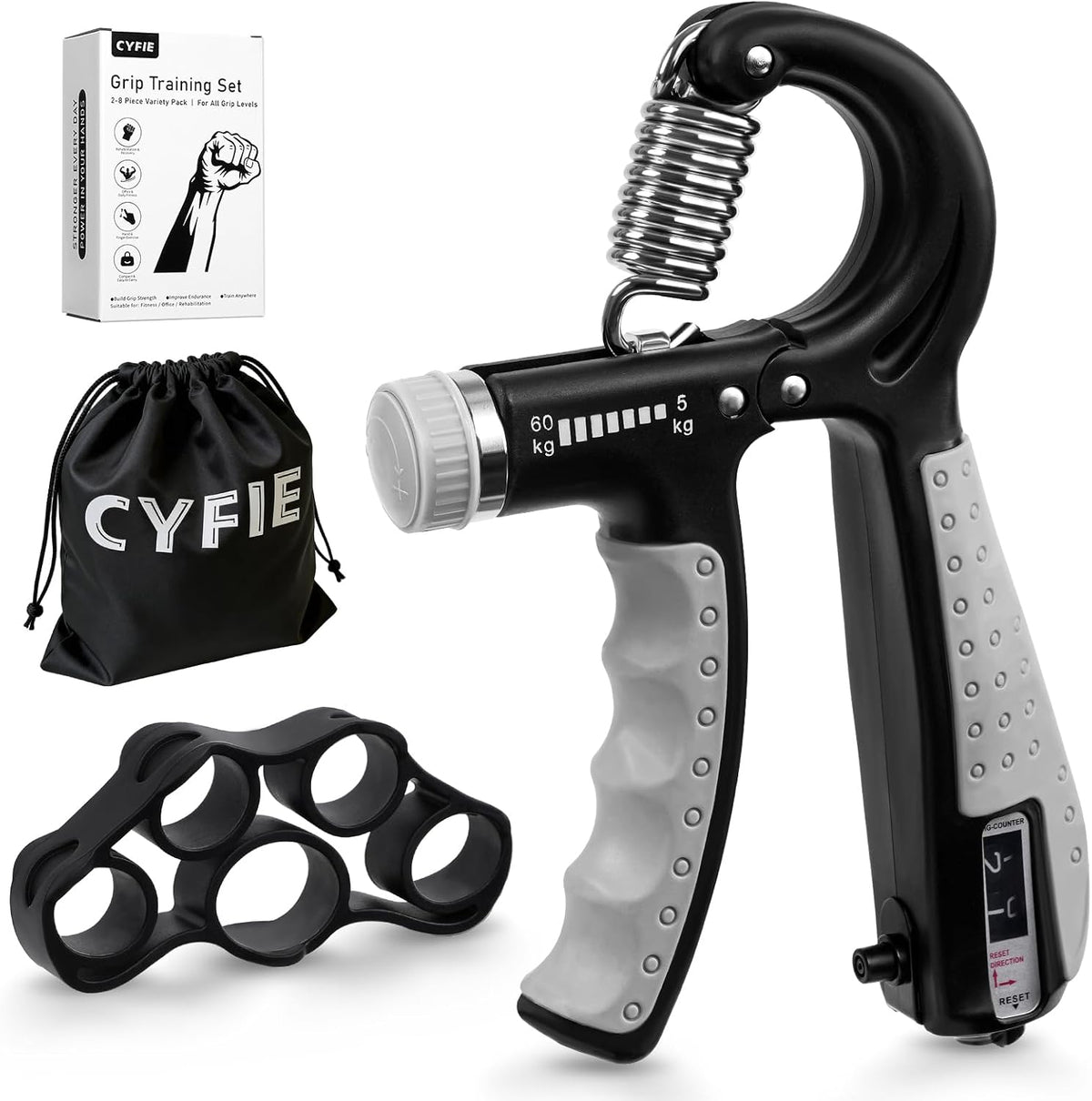 CYFIE Grip Strength Trainer Kit Adjustable 10-132Lbs Hand Exerciser Counter