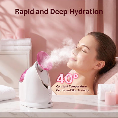 EZBASICS Facial Steamer - Professional Nano Ionic Face Steamer for Facial Deep Cleaning, Warm Mist Humidifier for Home Spa, Unclogs Pores Sinus, Bonus 5 Piece Stainless Steel Skin Kit (Blue)