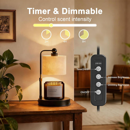 Candle Warmer Lamp with Timer, Modern Farmhouse Candle Warmer, Height Adjustable & Dimmable Electric Candle Warmer Lamp, Includes 2 Bulbs, Birthday Gift for Women, Mom, Housewarming - Flaxen