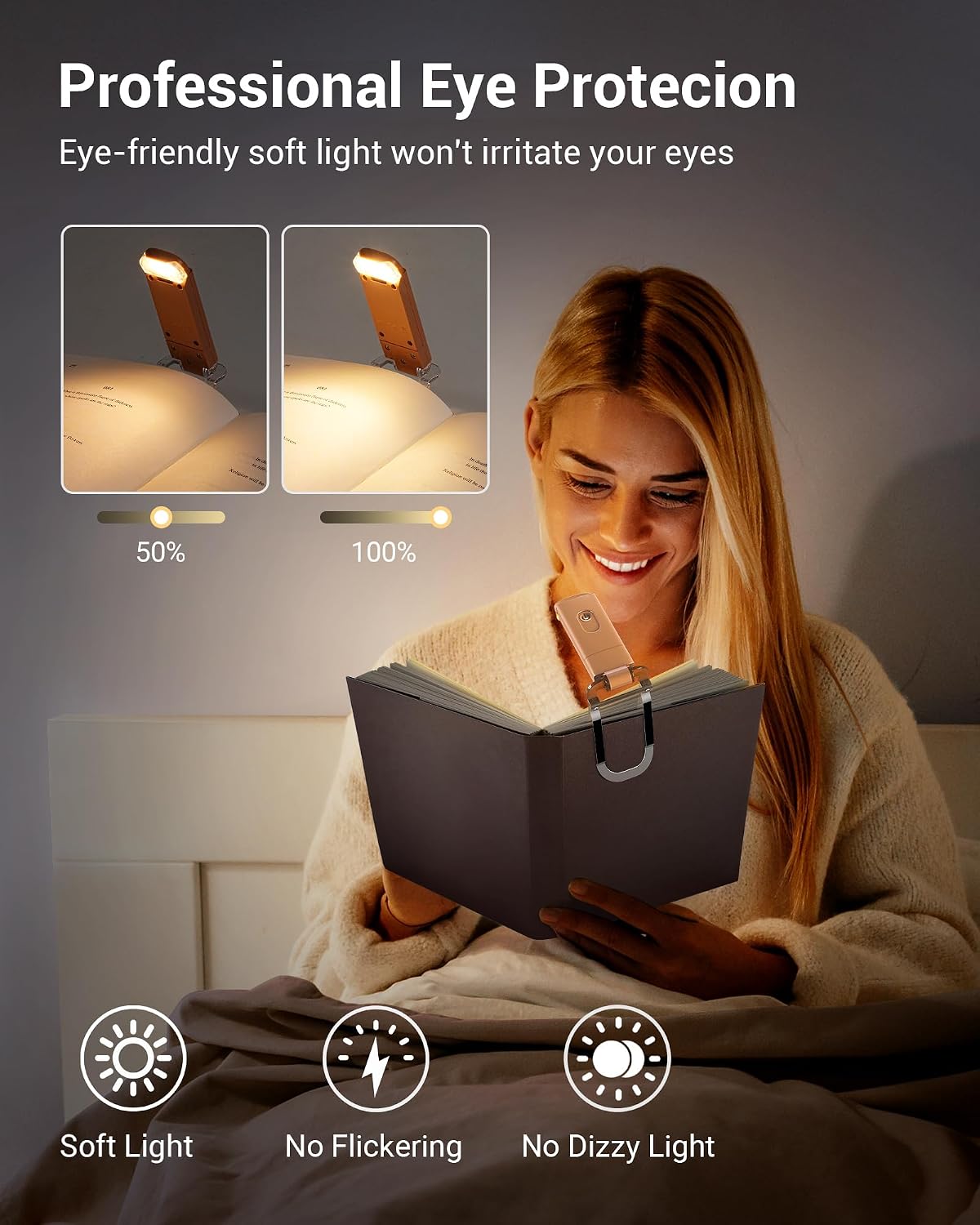 DEWENWILS USB Rechargeable Book Light for Reading in Bed, LED Book Reading Lights with Clip, Perfect for Bookworms, Kids, Warm White, Brightness Adjustable (Blue)