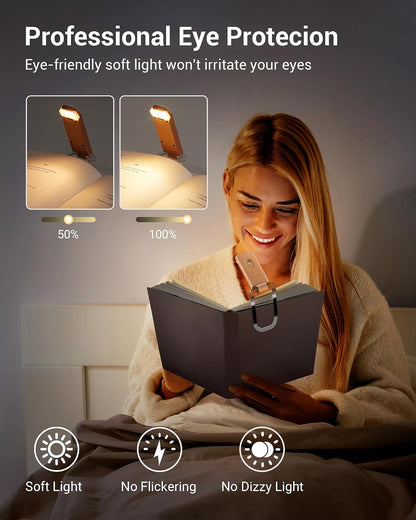 DEWENWILS USB Rechargeable Book Light for Reading in Bed, LED Book Reading Lights with Clip, Perfect for Bookworms, Kids, Warm White, Brightness Adjustable (Blue)