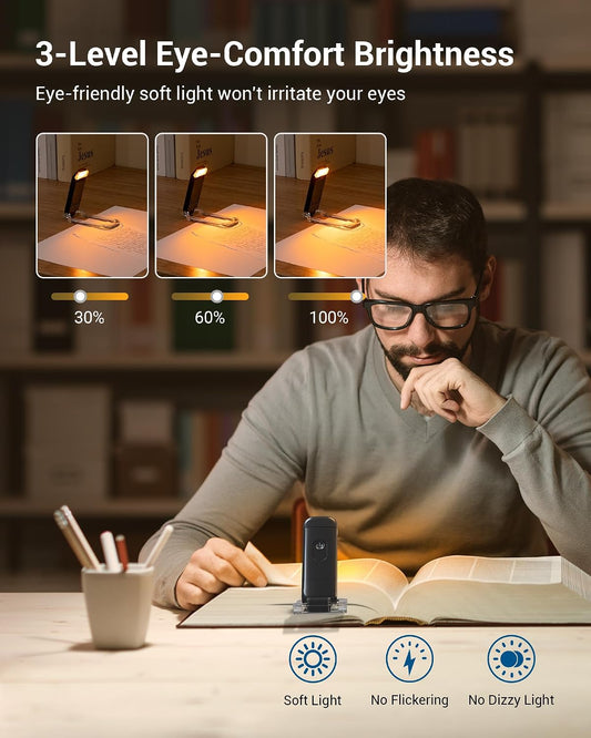 DEWENWILS Book Reading Light, Amber Warm Clip On LED with 3 Adjustable Brightness for Eye Protection, Rechargeable USB, Perfect for Bookworms, Kids (White)