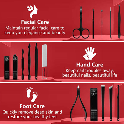 Manicure Set 16Pcs Professional Stainless Steel Pedicure Kit Mens Grooming Kit Fingernail & Toenail Clippers Set Manicure Kit with Luxurious Travel Bag, Sharp Nail Scissors and Clipper (Purple)