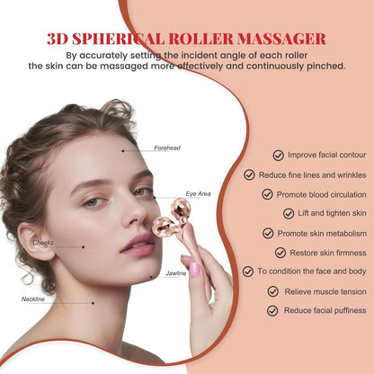 Wireless Face Massager Tool, 8-Roller 3D Face Roller for Women, LED Facial Massager,V-Shape Face Sculpting Tool for Jawline, 6 Light & Vibration Modes, USB-C Rechargeable