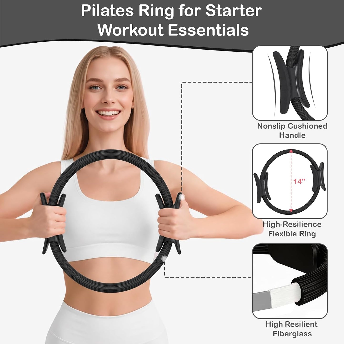 Hoedia Pilates Kit for Women, Pilates Equipment Ring and Ball Set with Resistance Bands, Yoga Strap, Core Sliders, Socks, Bag & Guide for Starter Home Workout Fitness Gym Essentials