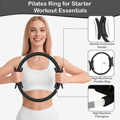Hoedia Pilates Kit for Women, Pilates Equipment Ring and Ball Set with Resistance Bands, Yoga Strap, Core Sliders, Socks, Bag & Guide for Starter Home Workout Fitness Gym Essentials