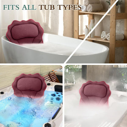 Bath Pillow RUVINCE Ergonomic Luxury Bathtub Pillow with Head,Neck, Shoulder and Back Support, 4D Bath Pillows for tub with 6 Powerful Suction Cups, Fits All Bathtub
