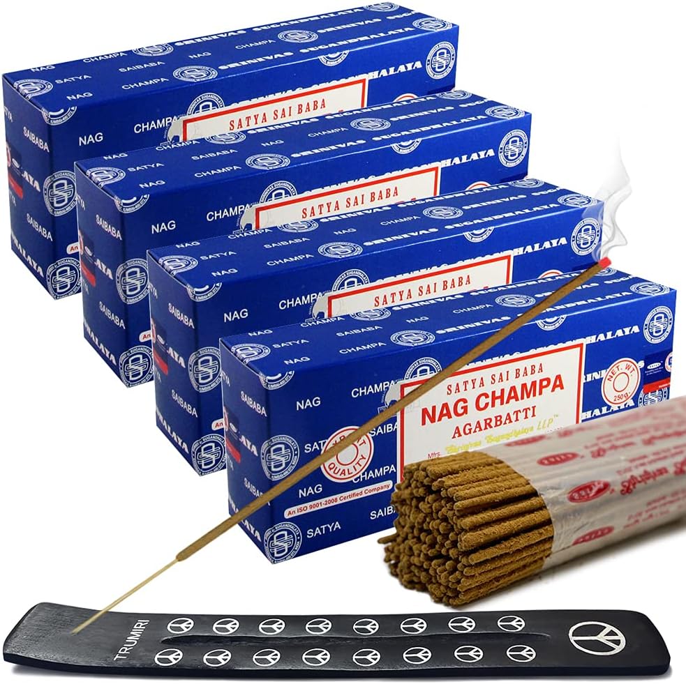 TRUMIRI Incense Stick Holder Bundle with Satya Sai Baba Nagchampa 250g Bulk Incense Sticks Nag Champa Agarbatti - Pack of 1 (Approx 250 Insence-Sticks)