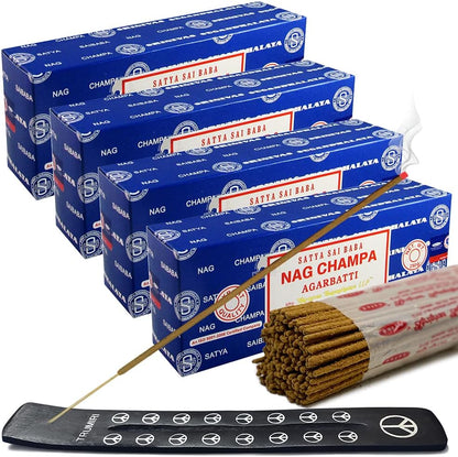 TRUMIRI Incense Stick Holder Bundle with Satya Sai Baba Nagchampa 250g Bulk Incense Sticks Nag Champa Agarbatti - Pack of 1 (Approx 250 Insence-Sticks)