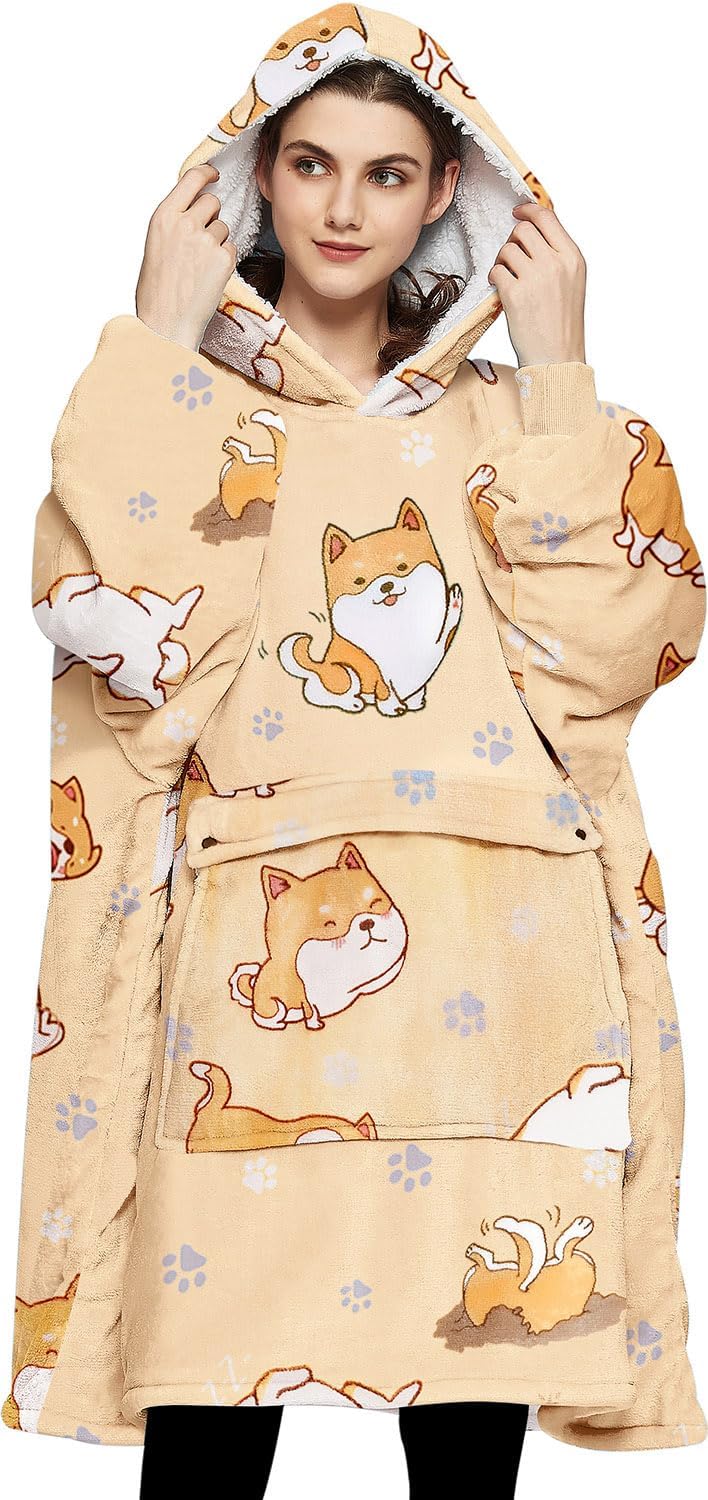 KFUBUO Wearable Blanket Hoodie for Adults Sherpa All Patterns Cat Oversized Sweatshirt Blanket with Pockets for Women