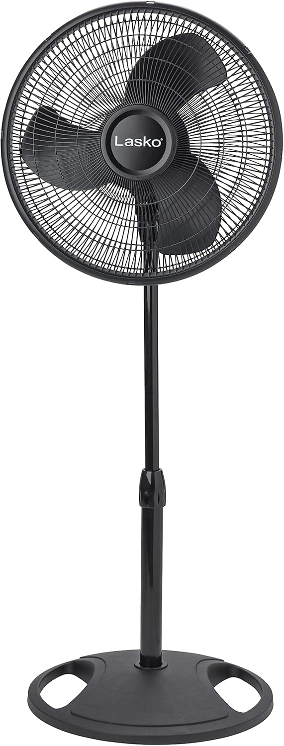 Lasko Oscillating Adjustable Pedestal Stand Fan with Timer and Remote for Indoor, Bedroom, Living Room, Home Office & College Dorm Use, 16 Inch, White, 1646