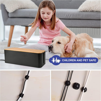 Tuwechen Cable Management Box, Wooden Style Large Cord Organizer Box