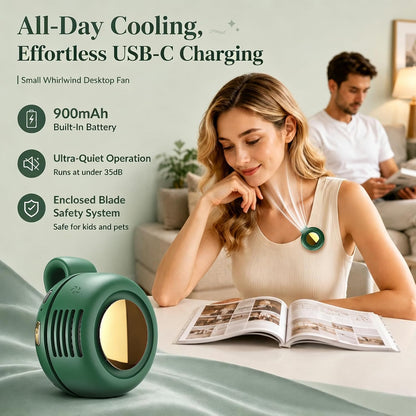 Portable Clip-On Fan, Mini Bladeless Waist Fan, 5100RPM 25dB Ultra-Quiet 3-Speed Rechargeable Small Whirlwind Fan, Hands-Free Personal Cooling for Outdoor Travel Office Camping with USB-C