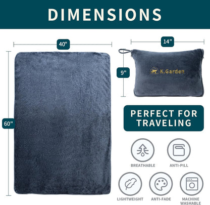 Travel Throw Blanket and Pillow- Soft 2 in 1