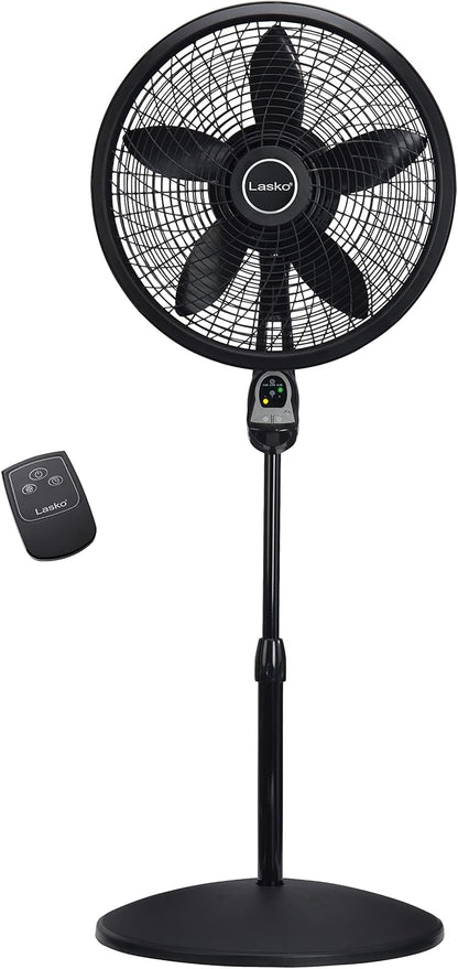Lasko Oscillating Cyclone Pedestal Fan with Remote Control - Cooling Standing Fan for Bedroom, Living Room, and Home Office - Adjustable Height - 3 Quiet Speeds - 1843 - 18" Blade Diameter - Black