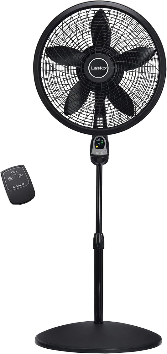 Lasko Oscillating Cyclone Pedestal Fan with Remote Control - Cooling Standing Fan for Bedroom, Living Room, and Home Office - Adjustable Height - 3 Quiet Speeds - 1843 - 18" Blade Diameter - Black
