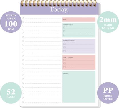 104 Pgs To Do List Notepad - Daily Planner Notepad Undated 52 Duplex-Printed Undated Sheets Tear Off, 6.5" x 9.8" Checklist Productivity Organizer with Hourly Schedule for Tasks