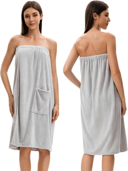 Towel Wrap For Women After Shower，Plush Bath Robe Female，Sauna Spa Wrap Around Towels With Pockets