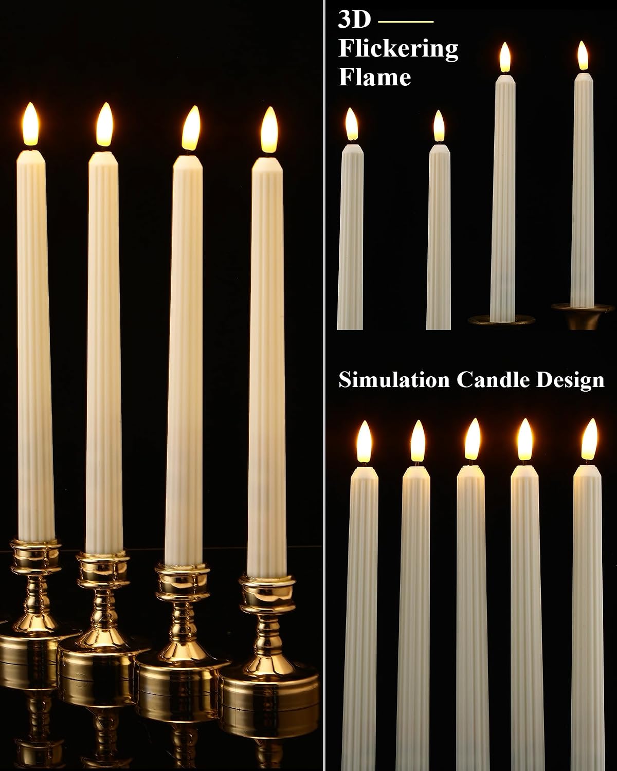 Treela 24 Pcs Flameless Taper Candles Battery Operated Bulk Fake Candles Light LED Candle Sticks Flickering Tapered for Easter Wedding Anniversary Decoration(Basic,11 Inch,Ivory)