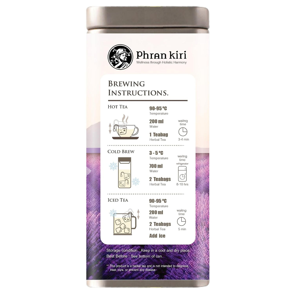Sleep Sanctuary by Phran kiri - Caffeine-Free Herbal Tea Bags for Night Time Relaxation, Soothing Lavender & Chamomile Herbal Teas for a Cozy Evening Ritual, 18 Count (1.27 oz)