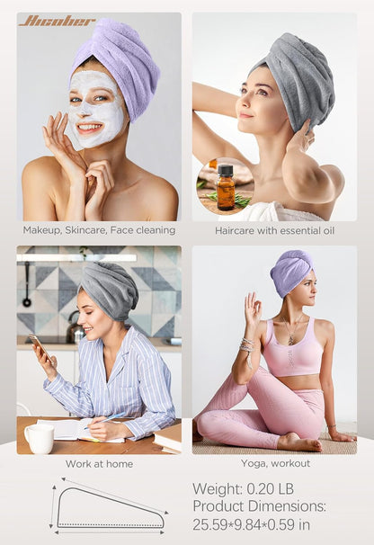 Hicober Microfiber Hair Towel Wrap, Fast Drying Hair Towels for Women, Soft Lightweight Quick Dry Turban for Curly & Long Hair–3 Pack(Blue/Grey/Pink)