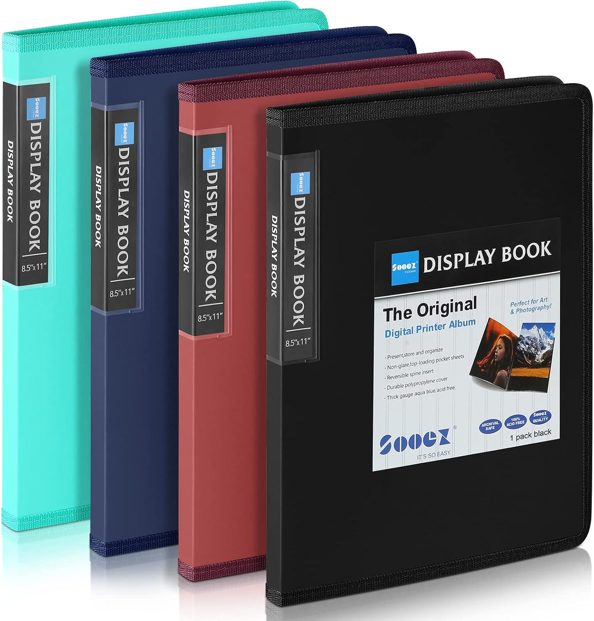 Sooez 30-Pocket Binder with Plastic Sleeves 8.5x11,Heavy Duty Art Portfolio