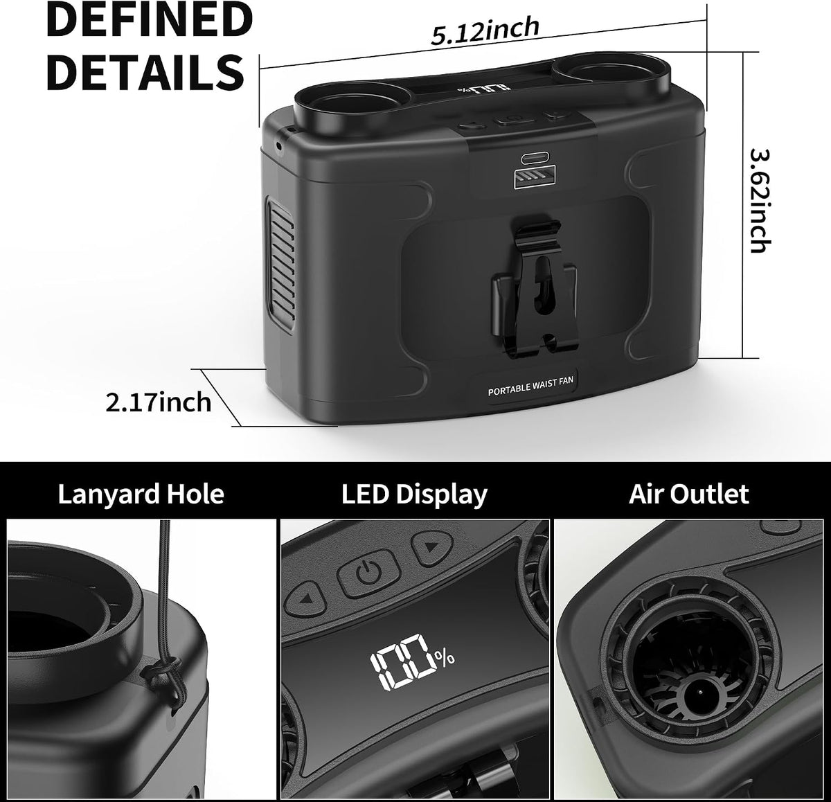 PANERGY 20000mAh Portable Waist Fan, Father Day Gifts for Husband Dad, Rechargeable Belt Clip Fan, 40H Cooling Gadgets for Men, 10 Speeds for Blue Collar, Jobsite Gardening Camping Travel Essentials