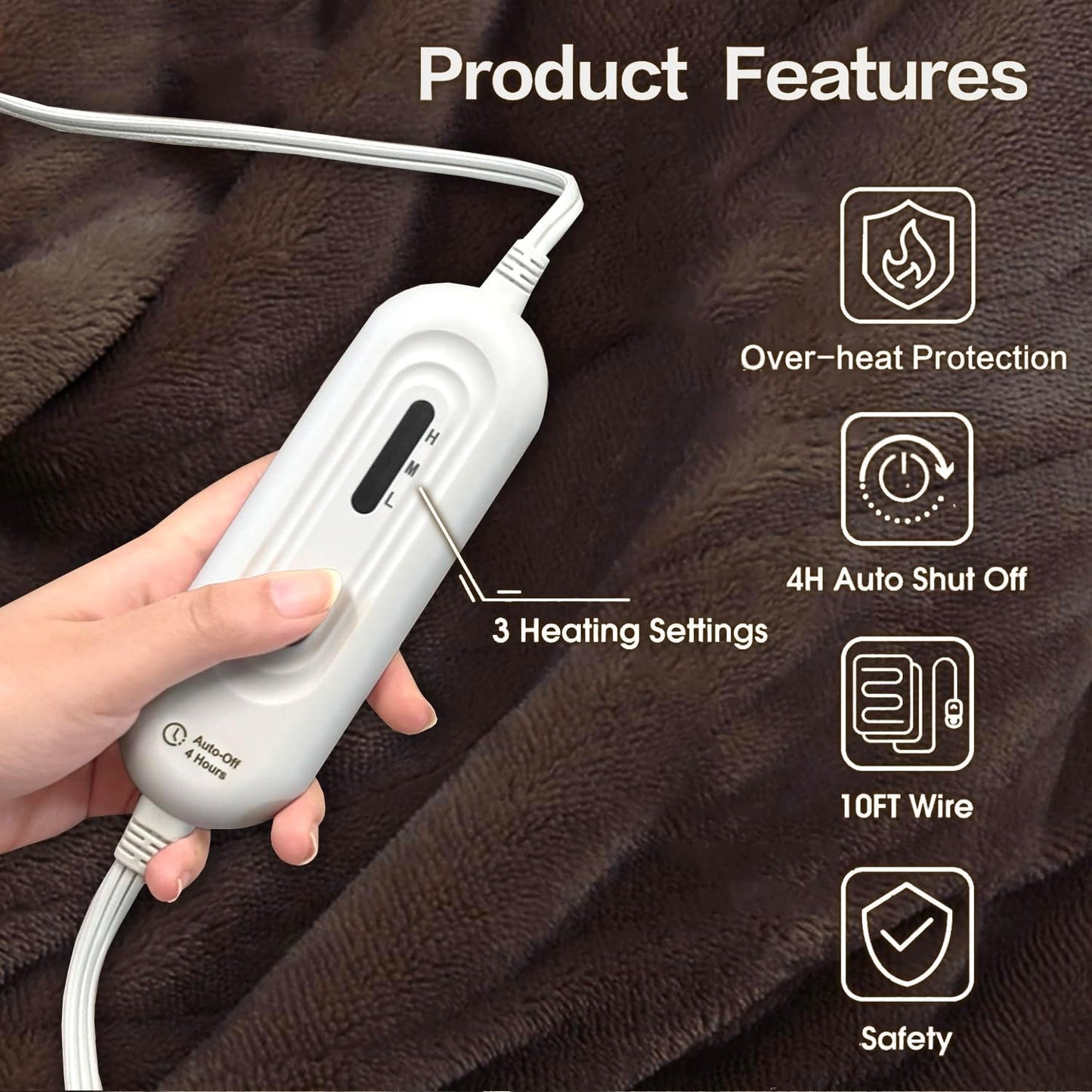 Tefici Heated Blanket Throw 50"x60", Ultra Soft 2-Layer Flannel Electric Blanket, for Home Office Sofa,3 Heat Settings, 4H Auto Off, ETL FCC Certified, Overheat Protection, Machine Washable, Camel